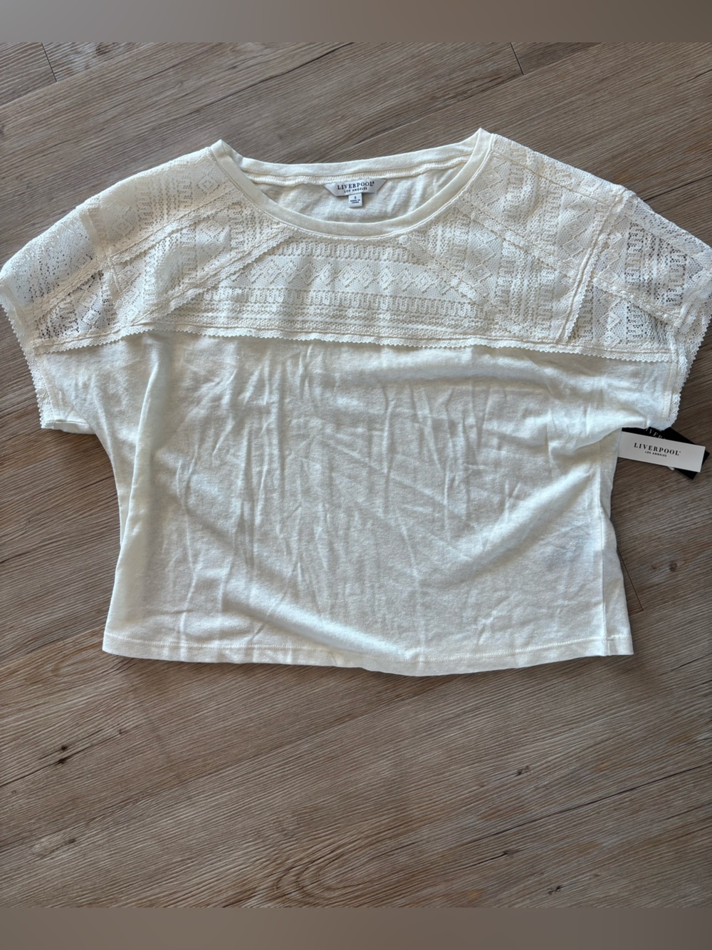 Liverpool Cream Lace Yoke Short Sleeve Top